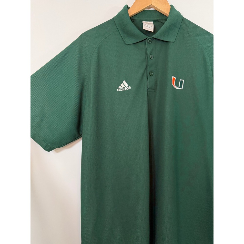 Adidas Miami Hurricanes Polo Shirt Men Large L Green Sideline Coaches AEROREADY